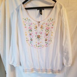 Lucky Brand boho style embroidered blouse